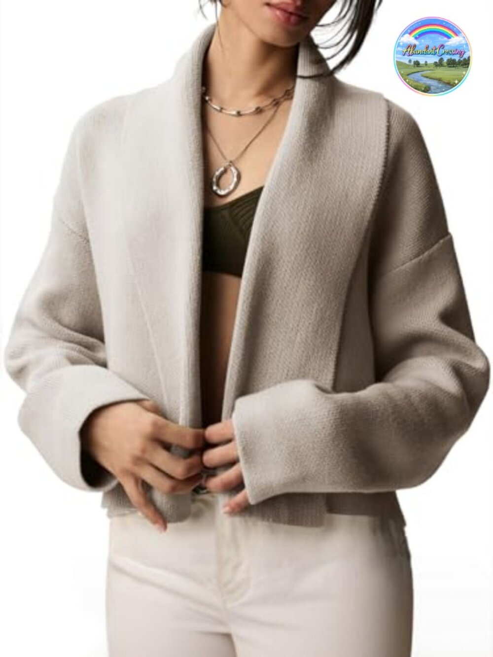 Womens Cropped Cardigan Sweater Formal Shawl Collar Open Front Long Sleeve